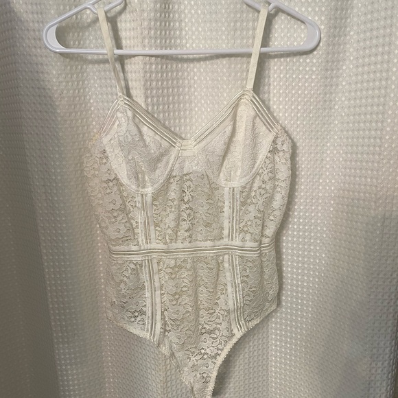 White Lace Thong Bodysuit - Picture 1 of 6